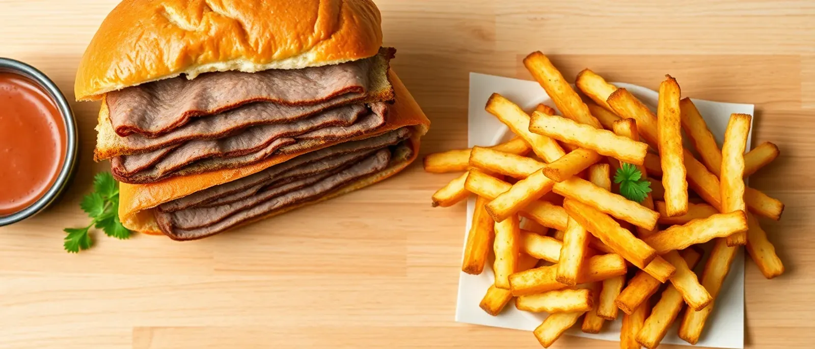 A spread of fast-food burgers and sides illustrating the Burger King versus Arby's comparison on price and calories