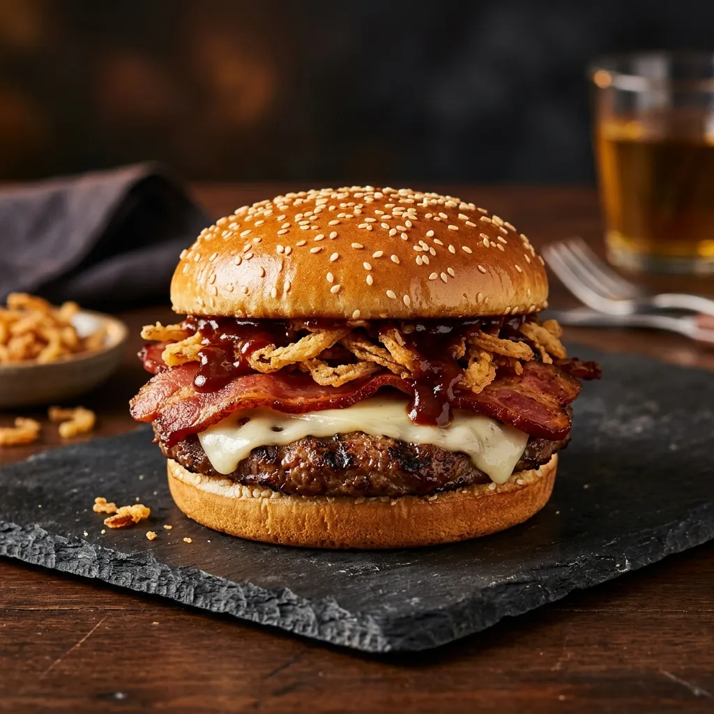 Burger King Bacon Swiss BBQ Whopper, flame-grilled burger