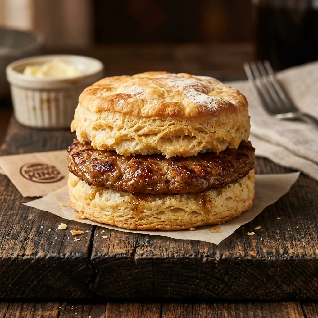 A warm sausage biscuit, a breakfast item served only in the morning window before the lunch changeover