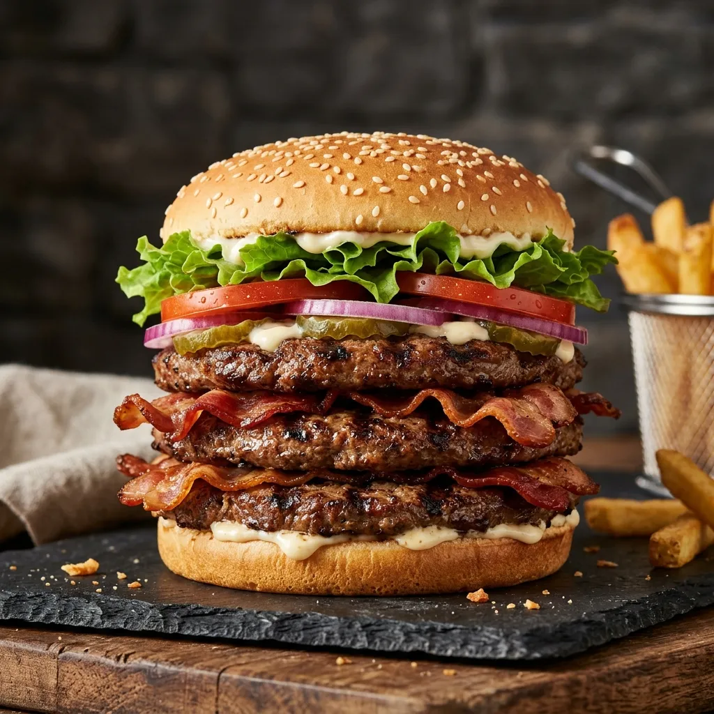 Burger King Triple Whopper with Bacon, flame-grilled burger