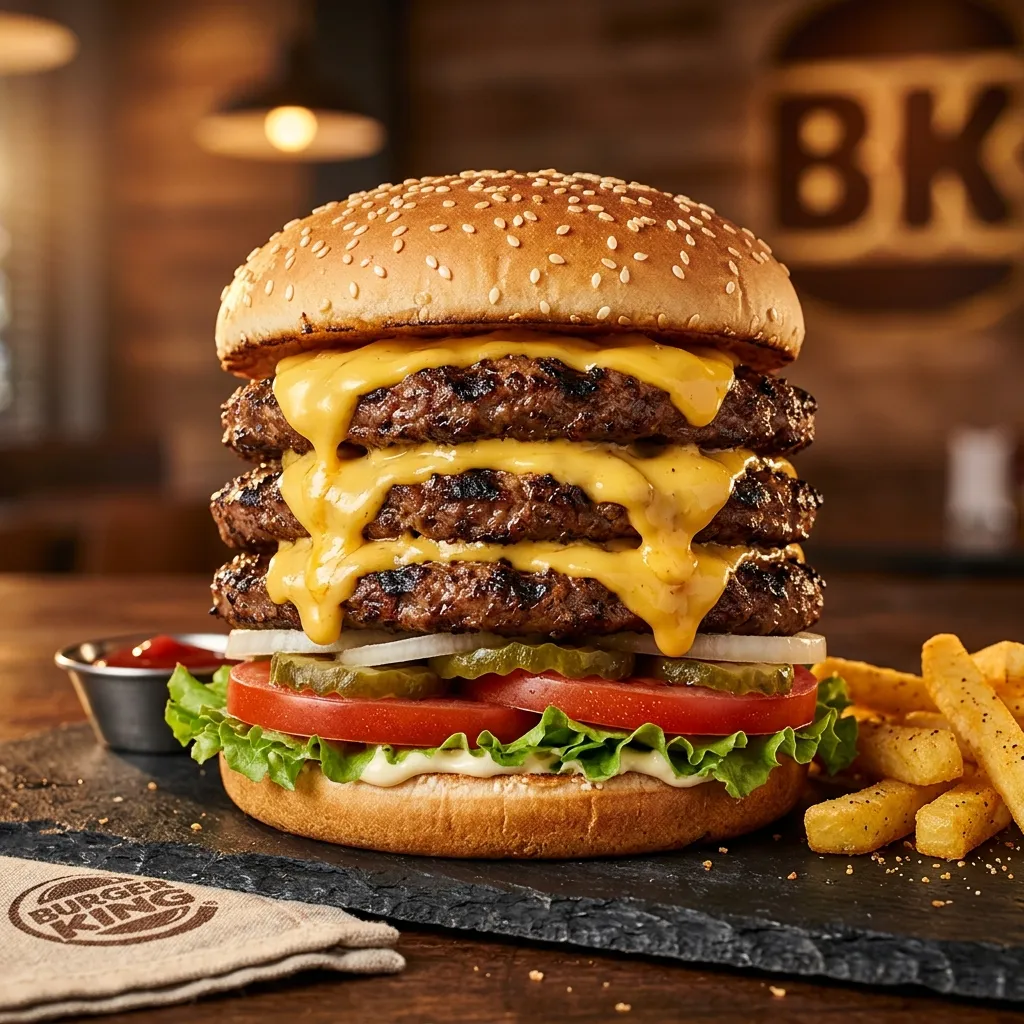 Burger King Triple Whopper with Cheese, flame-grilled burger