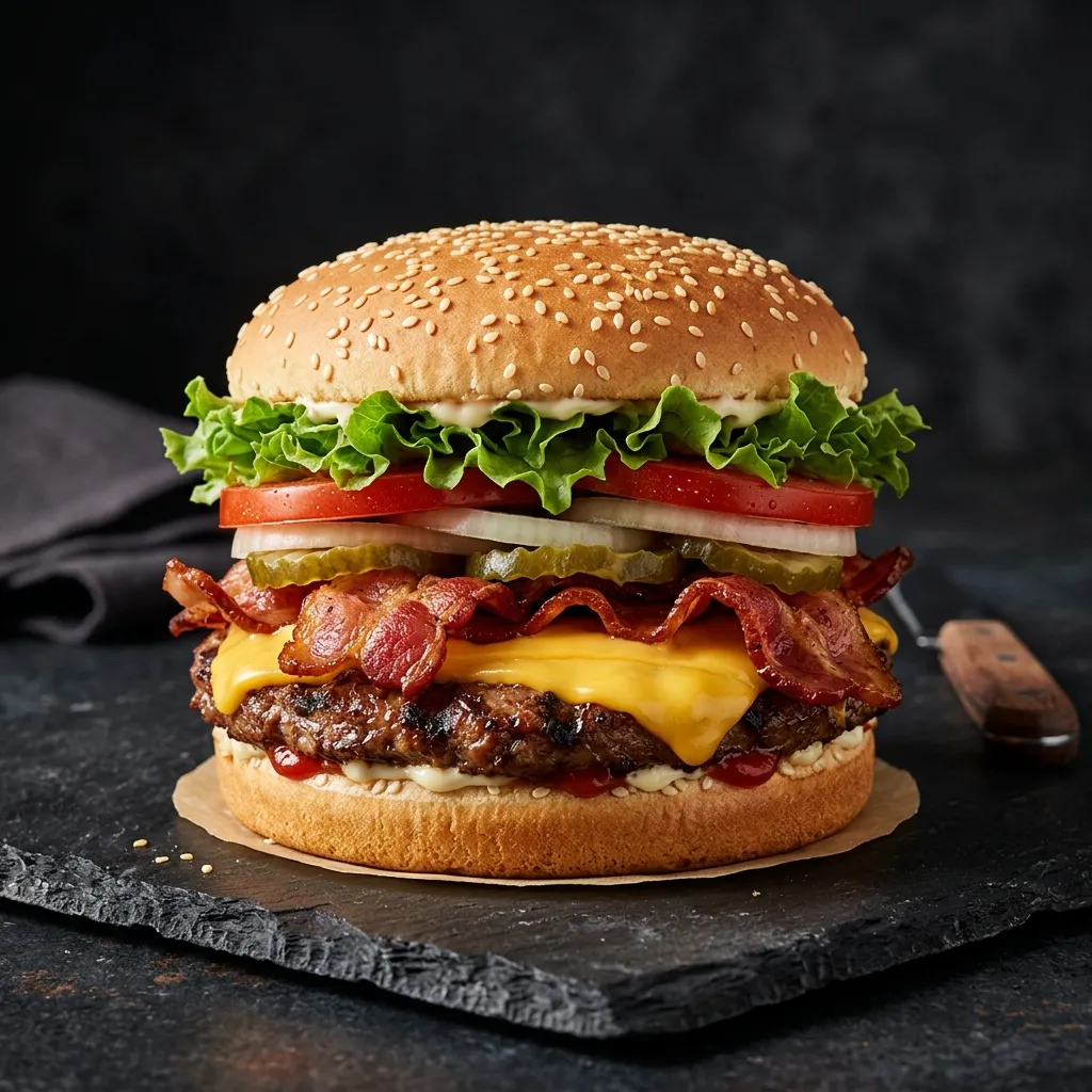 Burger King Whopper with Bacon & Cheese, flame-grilled burger